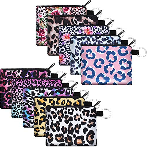 Boao 10 Pieces Small Change Purse Bulk Coin Purse Mini Pouches Wallet Bag with Zipper for Women Girls(Leopard Print,4.52 x 3.74 Inch)