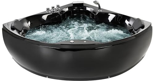 Vasca Idromassaggio Angolare Acrilico Nero e Poggiatesta 205 x 163 cm