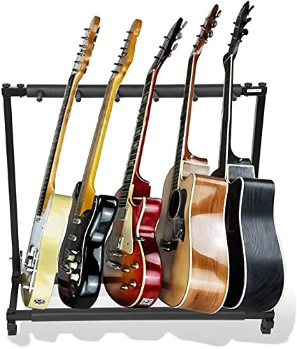 Multi-Gitarrenständer, 5-Fach Gitarrenständer, Gitarrenstaender Mehrfach für Akustikgitarre, Westerngitarre E-Gitarren, Abstand 12 cm