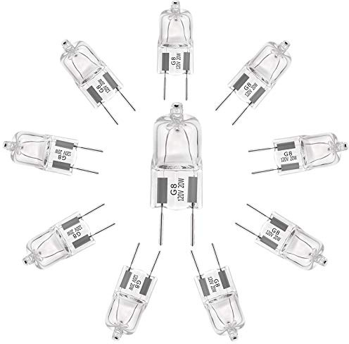 YBEK G8 Halogen Light Bulbs 20W 120V Under Cabinet Lighting Replacements 2Pin 2700K Warm White (Pack of 10)