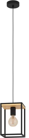 Eglo Lampada a sospensione Libertad, lampada a sospensione, lampada a sospensione in metallo in nero e legno in natura, lampada da tavolo da pranzo, lampada da soggiorno a sospensione con presa E27