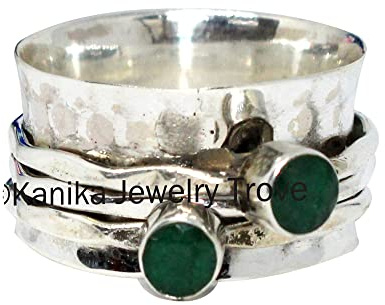 Customize your ring with any gemstone/birthstone,Worry, Chunky, Wide, Spinner, Meditation, Hammered, Love Ring, Thumb 925 Sterling Silver Ring for Unisex, Size 9.25