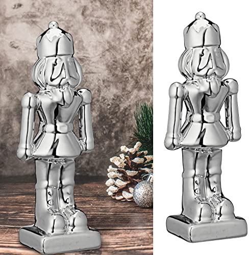 Cepewa Deko Nussknacker | Dolomit H19cm | Silber | Dekofigur für glitzernde Weihnachtsdekoration (1 x Nusskacker Silber)
