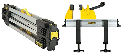 Stanley FatMax Unterstellböcke (aus Metall, mit klappbaren Metallbeinen, bis 900 kg belastbar, mit V-förmiger Nut, für Stanley Einhandzwingen, 2 Stück) FMST1-75763 & Schnelle Schraubstock, 0–83–179