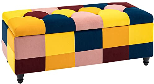 HOMCOM 114 x 47 x 47cm Velvet Storage Ottoman, Button-tufted Footstool Box, Toy Chest with Lid for Living Room, Bedroom, Multicoloured