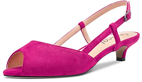 Aachcol Women Pumps Court Shoe Peep Open Toe Ankle Strap Slingback Kitten Low Heel Dress Shoes Sandals Suede Office Wedding Shopping 3.5 CM