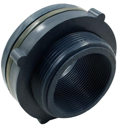 Suiwotin 1pc NPT2 PVC Bulkhead Fitting, 2 Inch Plastic Water Tank Connector Threaded Thru-Bulk Pipe Fittings for Rain Barrels, Aquariums, Bucket Hose Adapter, Ponds, Pools
