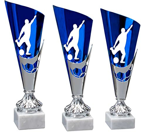 eberin · Fußball Pokal groß mit Gravur · Marmorsockel · 3er Set · personalisierbar · für Torschützen · Tippkicker · Soccer · Weltmeister · Fußballvereine ·Fussball · Hallenturnier (3-er Set)