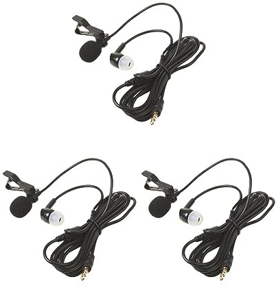 3 set of Lavalier Lapel Clip-on Microphone for Smartphones PC Audio Recording Black