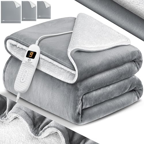 KESSER® Couverture chauffante en Polaire Sherpa Double Face avec minuterie et arrêt Automatique | Couverture Douillette | 9 Niveaux de température | Lavable jusqu'à 40°C | Affichage numérique
