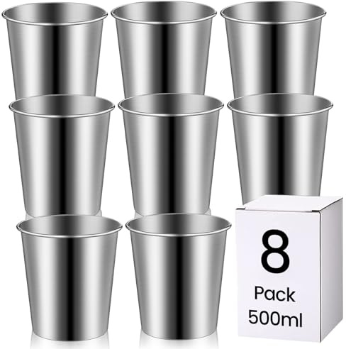 Tazza in Acciaio Inox - 500 ml Tazze in Metallo Riutilizzabile - Bicchieri Impilabili - Campeggio, Escursionismo, Attività all'aperto, Ppartito - Tazzine Espresso In Acciaio Inox per Caffè Birra
