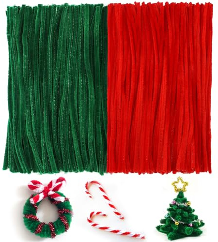 G2PLUS 200PCS Limpiapipas Manualidades Rojo y Verde,Limpia Pipas 6mmx30cm