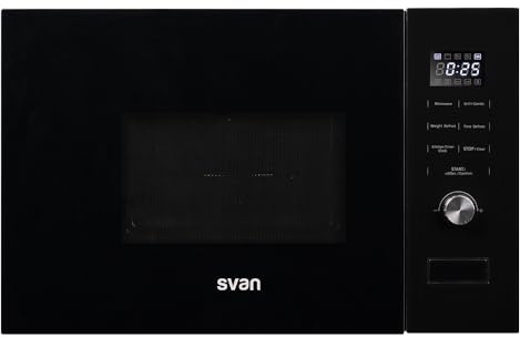 Svan Microondas 20 Litros Integrablecon Grill Cristal negro SMWI2800DGN. 800W, Grill 1000W, 8 Programas, Modo Descongelación, Revestimiento Interior, Fácil Limpieza, Temporizador 95min.