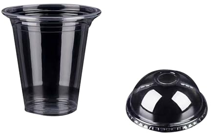 soulnioi 350ml Plastic Smoothie Cups with Dome Lids, Strong Clear Plastic Cups for Milkshakes, Smoothies, Iced Coffee, Slusly and Bubble Tea (50pcs)