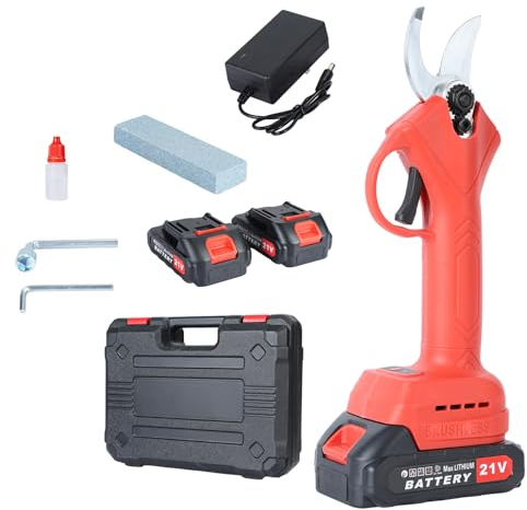 Elektrische Astschere, Professionelle kabellose Gartenschere mit scharfer Klinge, elektrische Astschere, Baumschere mit 2 wiederaufladbaren Batterien, 25mm Schnittdurchmesser (Rot)