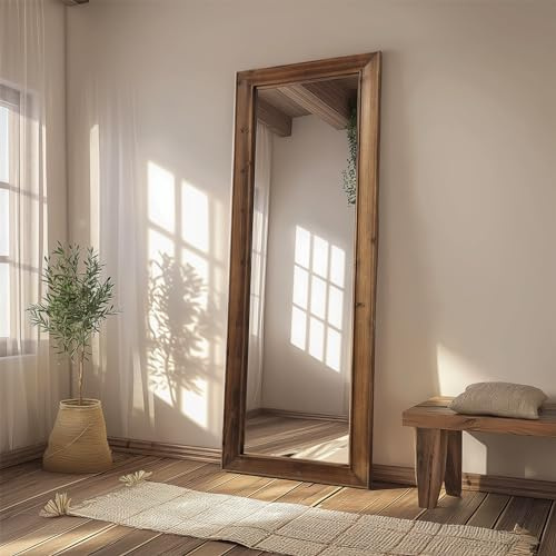 MELOMOIR Rustic Farmhouse Full Length Mirror, 64x21 Wood Frame Floor Mirror, Free Standing Mirror Leaning Hanging Mirror, Long Mirror for Bedroom Living Room Cloakroom, Wood