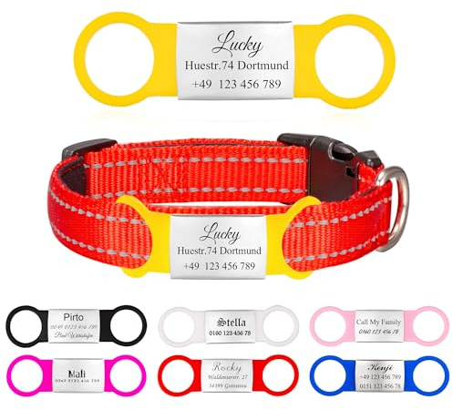 2er Gelb Silikon Hundemarke mit Gravur zum Aufschieben Personalisiert Hundeanhänger Namensschild für Hundehalsband Haustier Marke Pet Tag ID Anhänger,L