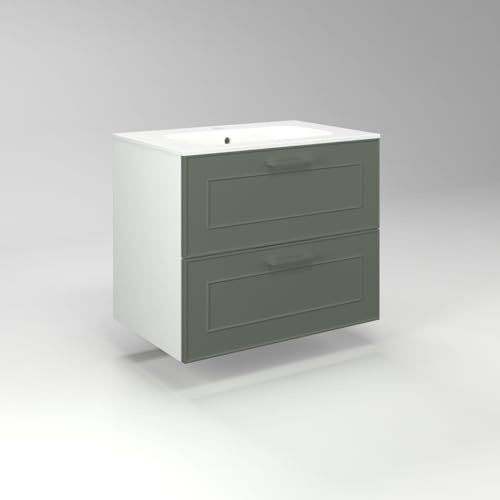 Diventa Modello Diva Frame, Mobile Bagno sospeso 70cm con 2 cassetti spaziosi e lavabo dal design moderno, colore verde e bianco