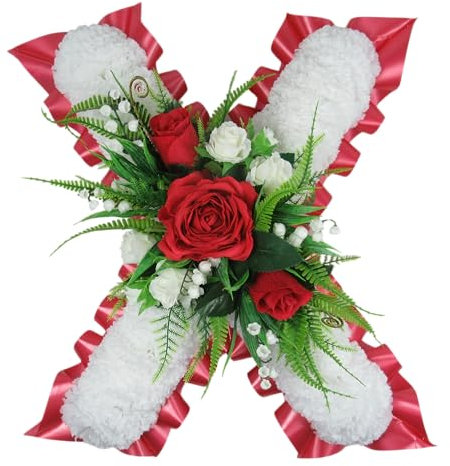 Last Kiss Wreath for Funeral or Grave - Funeral Tribute with a central rose spray - Customiseable - Long Lasting Artificial Flowers