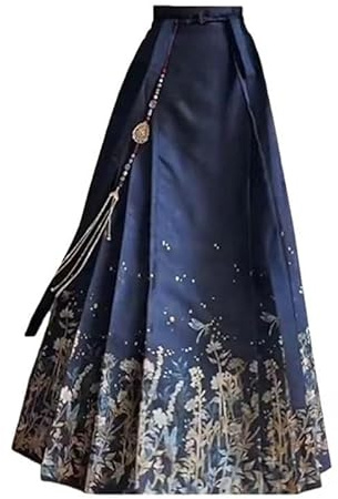 FASWAR Faldas chinas for mujer, falda con cara de caballo, estampado étnico, falda larga plisada con lazo, ropa Hanfu (Color : Skirt, Size : XXXX-Large)