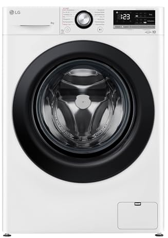 LG F4WV4085, Klasse A, Dreifach Klasse A, Waschmaschine 8 kg, 1360 U/min, Wi-Fi, AI Direct Drive, Tiefenreinigung mit Dampf, TurboWash 360°,Sicherheitsglastür, 60 x 62 x 85 cm ꟷ Weiß