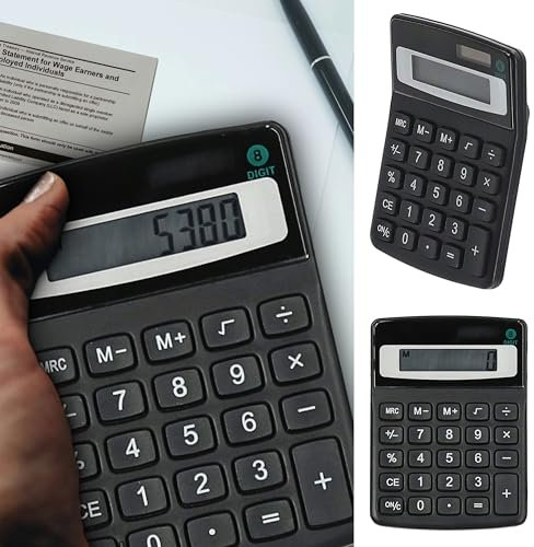 Solartaschenrechner 8stellig | 9x12cm schwarz Kunststoff solarbetrieben | Taschenrechner Tischrechner Rechenmaschine