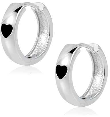 ALEXCRAFT Schwarz Ohrringe Silber 925 Herz Creolen Damen Heart Silver Hoop Earrings für Frauen Freundin Mama