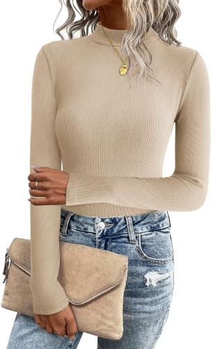 Zeagoo T-Shirt à Col Roulé pour Femmes Haut à Manches Longues Pull Basique De Couleur Unie Pull Chaud Élégant Et Ajusté S-XXL