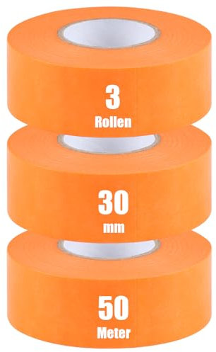 iuqiepo 3 Rollen Malerkrepp, Kreppband 30 mm x 50 m, Goldband, Wasserdicht Abklebeband Maler, Hitzebeständiges Klebeband, Malerkrepp UV Beständig