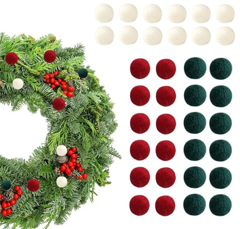 puzzlegame Weihnachtskugeln aus Filz, Filzkugeln für den Weihnachtsbaum | Hängende Wollknäuel für Weihnachten,36 x kreative Wollfilz-Bälle zum Aufhängen für Weihnachtsbaumschmuck, Filzkugel-Dekoration