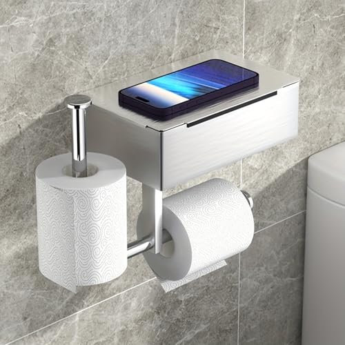 aichilra Toilettenpapierhalter Ohne Bohren, Silber Klopapierhalter Mit Feuchttücherbox, Edelstahl Leises Design Klorollenhalter, WC Papier Halterung Rollenhalter Selbstklebend für Toilette Bad Küche