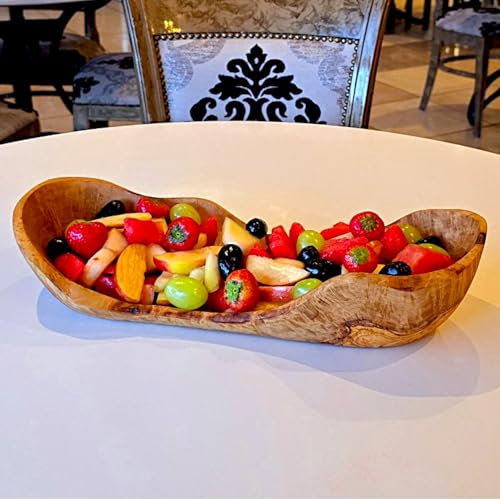 Handcrafted Olive Wood Fruit Bowl – Large Decorative Rustic Serving Tray for Fruits, Snacks, and Salads – Unique Natural Grain Design | Durable – Perfect for Kitchen or Dining Table (from 40 cm)