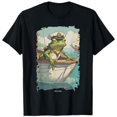 Frosch Segeln Boot Kapitän Schiff lustige Retro Kröte T-Shirt