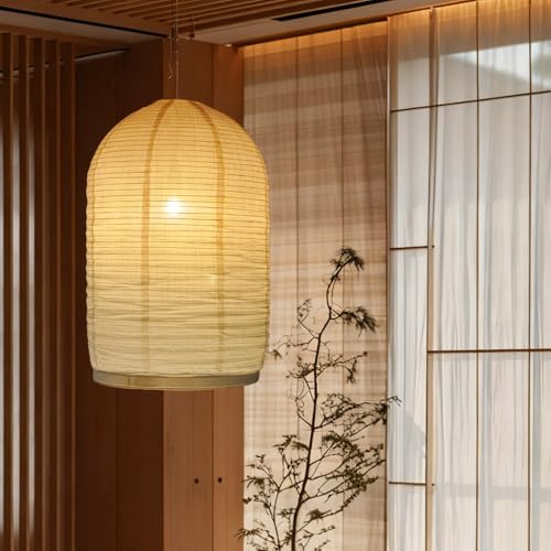 Handgefertigt boho deckenlampe Leinen- und Bambus