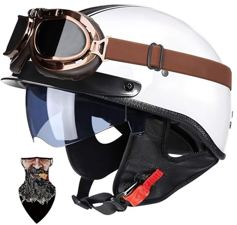 Halbschalenhelm Motorradhelm mit ABS-Schale ECE-zertifizierter Schnellverschluss und abnehmbarem Visier für Erwachsene | Chopper Helm, Mofa Helm Retro, JetHelm Halbhelm für Scooter