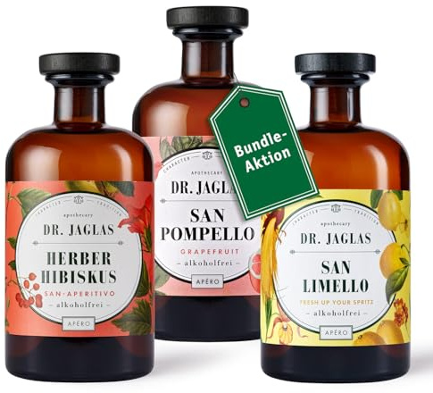 Dr. Jaglas San Pompello + Herber Hibiskus + San Limello alkoholfrei - alkoholfreie Aperitif Set für alkoholfreie Cocktails - 3x 500 ml