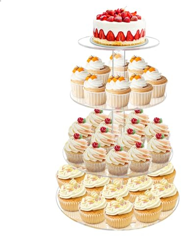 Cupcake Stand, 4 Tier Cupcake Stand for 50 Cupcakes, Round Tiered Cupcake Tower, Clear Acrylic Cupcake Holder, Dessert Stands for Party, Wedding, Birthday, Baby Shower, Halloween