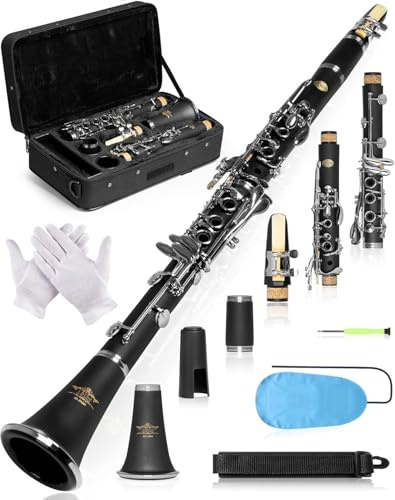 AKLOT B Flat Concert Clarinet: Precision Tone Hole Design for Stable Intonation, Durable Nickel-Plated Keys, Including Stylish Case, Barrel, Full Clarinet Cleaning Kit (Ember-MN)