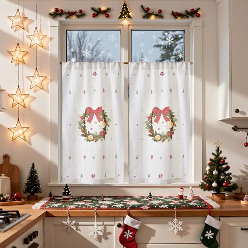 Vangao Scheibengardinen Christmas Bistrogardine 2er Set 115Hx65Bcm Rot Grün
