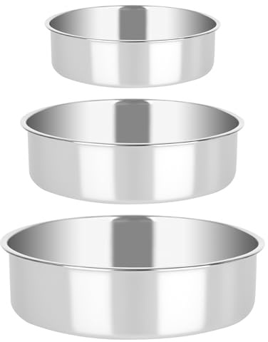 XCRPRT Lot de 3 moules à gâteau, ronds, en acier inoxydable, 3 tailles, diamètre : 10/16/18 cm, pour anniversaire, mariage, Noël, facile à nettoyer