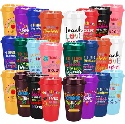 MSYU 24 Pcs Reusable Coffee Cups with Lids, 470 ml to Go Coffee Cups Bulk Plastic Travel Cups, Teacher Appreciation Gifts Bulk, Thank You Teacher Gifts for Preschool, Back to School