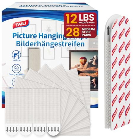 TAILI Picture Hanging Strips Heavy Duty, Medium 28 Pairs (56 Strips) Frame Hanger for Walls Without Nail, Pictures Haing Kit Damage Free Adhesive Poster Decor, Art, Mirror