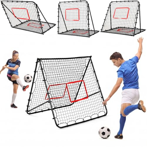 Fußball-Rebounder 100 x 100/120 x 120 cm, verstellbares Rückprallnetz | verstellbaren, doppelseitig und flach klappbar – für Passspiel, Ballannahme, Volleys und Torschuss im Garten