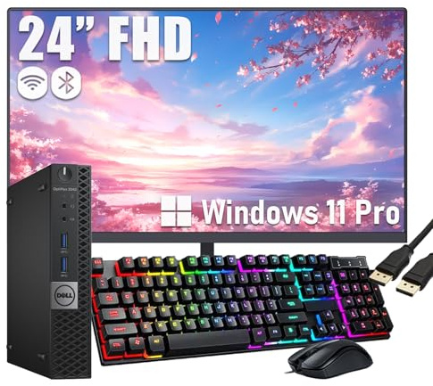 Dell Optiplex 3040 Micro Mini Desktop Computer PC with 24 Monitor, Quad-Core i5-6500, 8GB RAM, 256GB SSD, WiFi, Bluetooth, Keyboard & Mouse, Windows 11 Pro (Renewed)