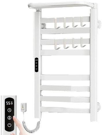 KLGFBDC Toallero eléctrico con calefacción, Giratorio 360°, Pantalla táctil LED, 8 Barras, para baño, Ducha o Jacuzzi (Blanco)