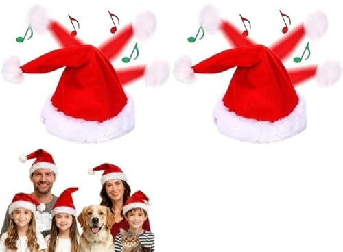 Generisch Elektrische Weihnachtsmütze Singend Tanzend mit Musik, interaktive musikalische Plüsch Weihnachtsmütze für Erwachsene Kinder, Lustige Rockende Mütze für Weihnachtsfeiern