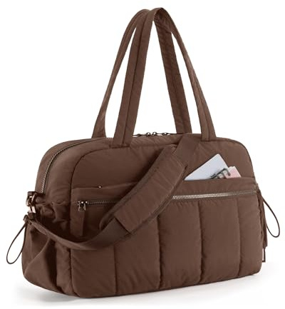 BAGSMART Sportväska för kvinnor, resväska, 24 L weekendväska, vattenavvisande resväska, handbagage, gymväska, sjukhusväska, födelsesjukhusväska med PVC våt väska för fitness, simning, bastu, Choklad
