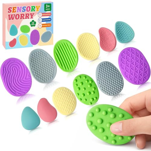 Fidget Toys Sensorik Steine 12er Set – Anti Stress Spielzeug aus weichem Silikon, leise und handlich, Finger Spielzeug für ruhige Beschäftigung im Alltag, für Kinder und Erwachsene
