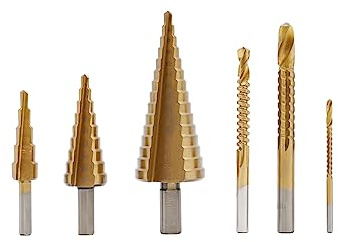 SuhoFutus 6 Teiliges Bohrerset aus HSS, 3 Stufenbohrer (4–32 mm) und 3 Spiralbohrer, verschleißfest, korrosionsbeständig, mit Aufbewahrungsbox, Für Holz, Kunststoff, Aluminium und dünnes Metall