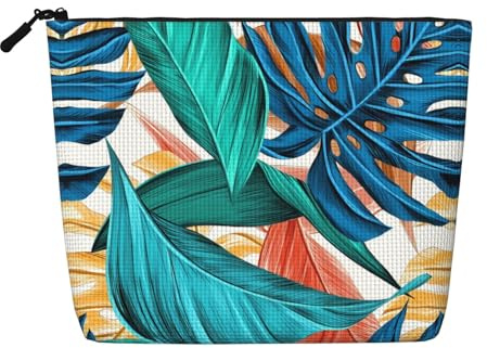 Neceser de viaje de una sola capa con patrón de ramitas de vegetación natural, color blanco, adecuado para viajes de negocios y uso diario., Hoja de palmera tropical, Talla única